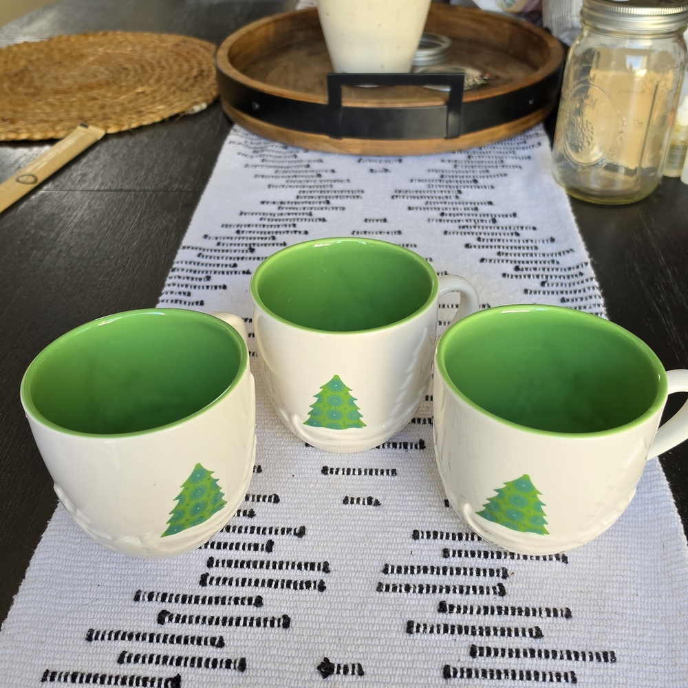Starbucks 2006 Ceramic Mugs with Christmas Tree Design - Set of 3